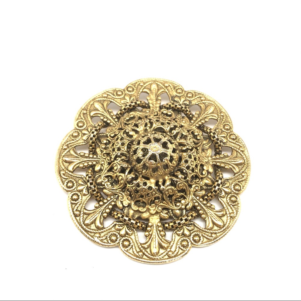 60s Freirich Brooch Filigree & Mesh Rope Signed